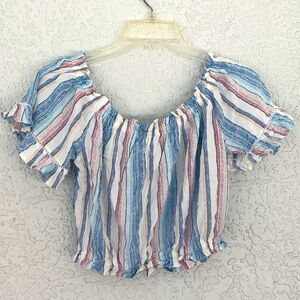 Ocean Drive Multicolor Striped Ruffle  cropped on/off shoulders top size M
